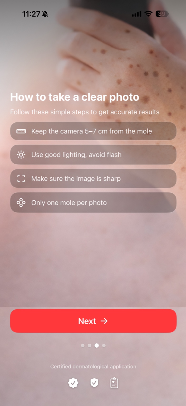 Mole Scanner app tutorial screen